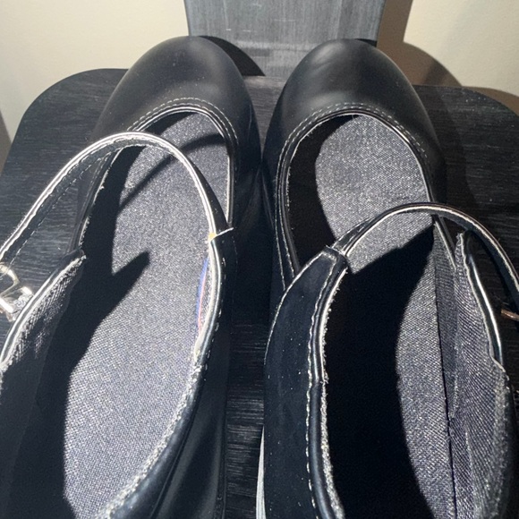 Black Chunky Mary Jane Platform Heels Goth Alt Lug Sole Strap Charm Size 38 - Picture 4 of 12